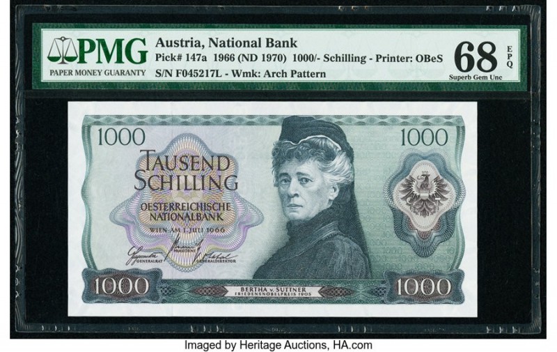Austria Austrian National Bank 1000 Schilling 1.7.1966 Pick 147a PMG Superb Gem ...