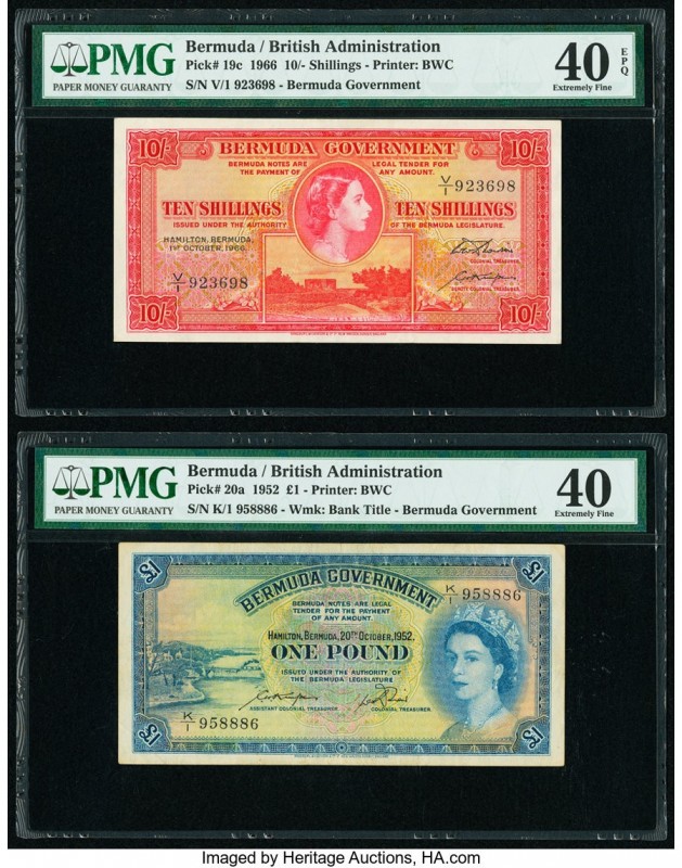 Bermuda Bermuda Government 10 Shillings; 1 Pound 1966; 1952 Pick 19c; 20a Two Ex...