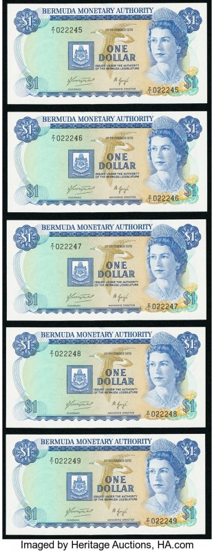 Bermuda Monetary Authority 1 Dollar 1975-76 Pick 28a Five Consecutive Examples C...