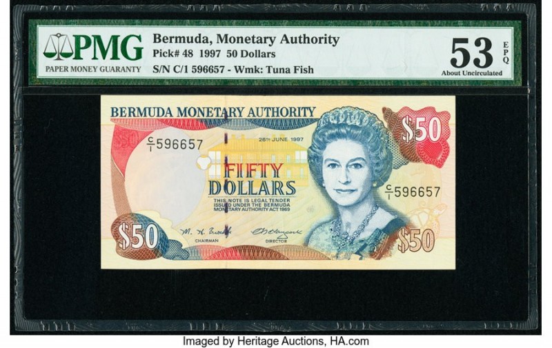 Bermuda Monetary Authority 50 Dollars 1997 Pick 48 PMG About Uncirculated 53 EPQ...