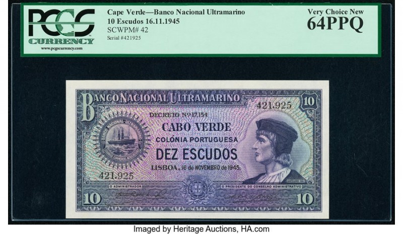 Cape Verde Banco Nacional Ultramarino 10 Escudos 16.11.1945 Pick 42 PCGS Very Ch...