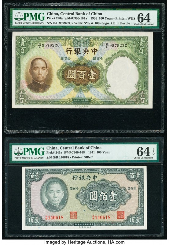 China Central Bank of China 100 Yuan (2); 20 Custom Gold Units 1936; 1941; 1930 ...