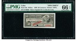 Cuba Banco Espanol De La Isla De Cuba 50 Centavos 15.5.1896 Pick 46s Specimen PMG Gem Uncirculated 66 EPQ. Red Specimen overprint; one POC.

HID098012...