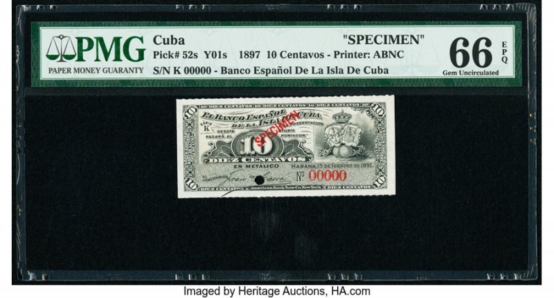 Cuba Banco Espanol De La Isla De Cuba 10 Centavos 15.2.1897 Pick 52s Specimen PM...
