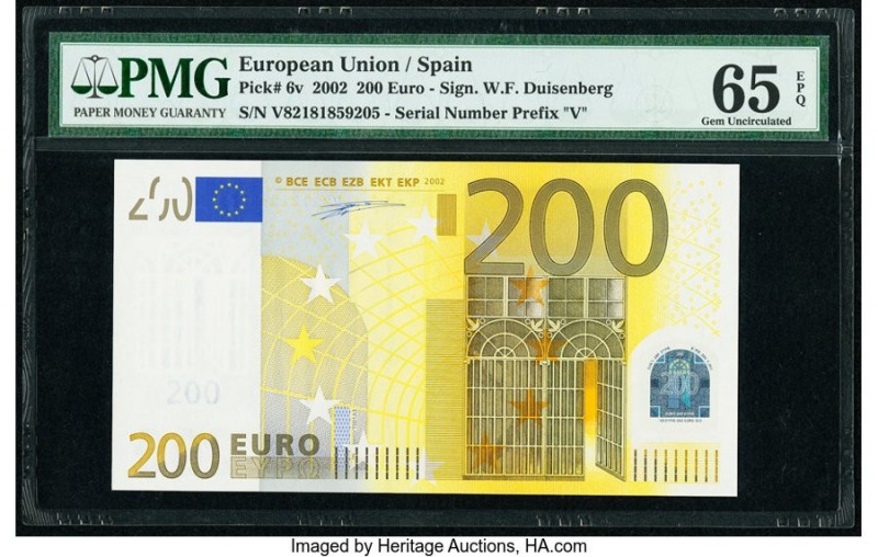 European Union Central Bank, Spain 200 Euro 2002 Pick 6v PMG Gem Uncirculated 65...