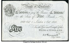 Great Britain London Bank of England 5 Pounds 1.10.1938 Pick 335a Fine-Very Fine. Pinholes, edge splits and missing top right corner. 

HID09801242017...