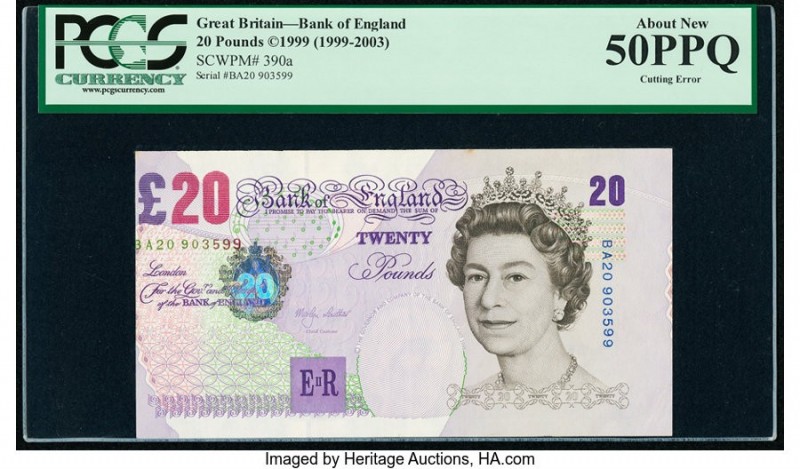 Cutting Error Great Britain Bank of England 20 Pounds 1999 (ND 1999-2003) Pick 3...