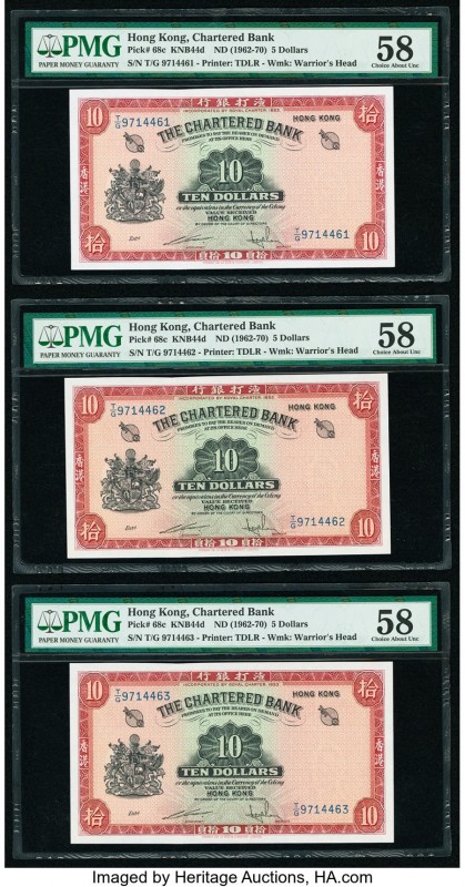 Hong Kong Chartered Bank 5 Dollars ND (1962-70) Pick 70c Three Consecutive Examp...