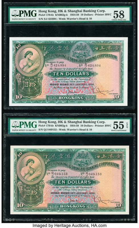 Hong Kong Hongkong & Shanghai Banking Corp. 10 Dollars 14.1.1958 Pick 179Ab KNB6...