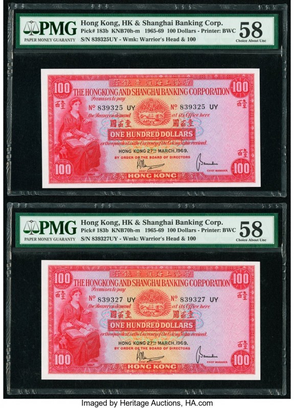 Hong Kong Hongkong & Shanghai Banking Corp. 100 Dollars 27.3.1969 Pick 183b KNB7...