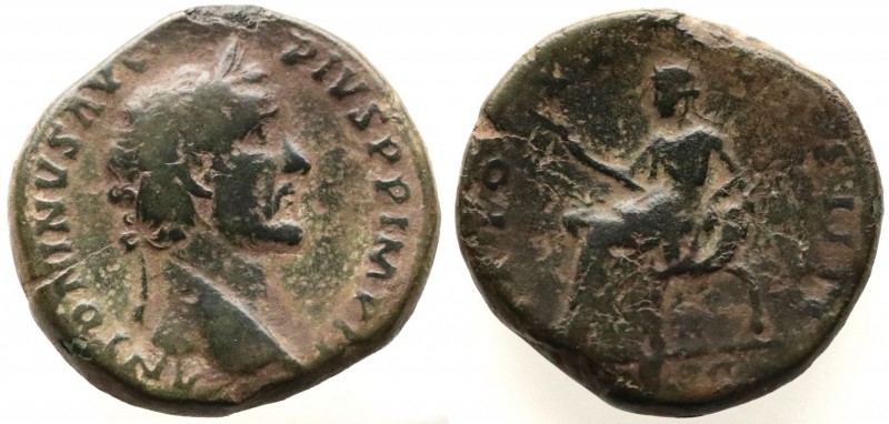 Antoninus Pius. AD 138-161. Æ Sestertius,Laureate bust right, slight drapery / I...