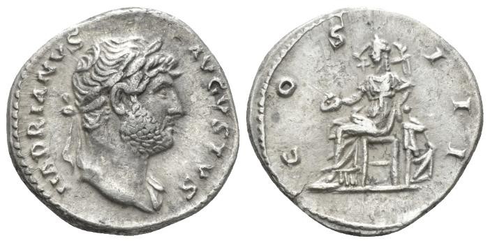 Hadrian, 117-138 Denarius plated circa 132-134, AR 18mm., 2.34g. Bare headed bus...