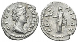 Faustina senior, wife of Antoninus Pius Denarius after 141, AR 17.7mm., 3.33g. DIVA FAVSTINA Draped bust r. Rev. AETERNITAS Aeternitas standing l., ho...