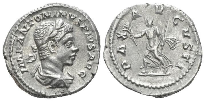 Elagabalus, 218-222 Denarius circa 219, AR 19.4mm., 3.23g. Laureate and draped b...