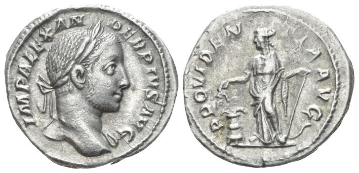 Severus Alexander, 222-235 Denarius circa 222-235, AR 19.5mm., 3.53g. Laureate b...