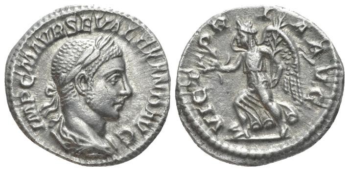 Severus Alexander, 222-235 Denarius circa 222-228, AR 19.1mm., 3.10g. Laureate a...