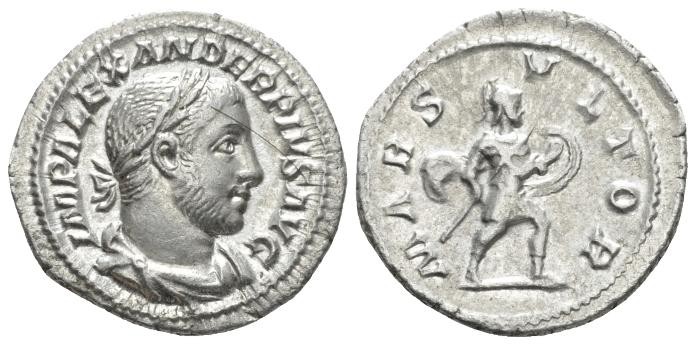 Severus Alexander, 222-235 Denarius circa 232, AR 20.7mm., 3.00g. Laureate, cuir...
