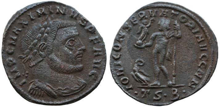 Ancient Roman Imperial Coins - Maximinus II - Jupiter Follis. 312-313 AD. Thessa...