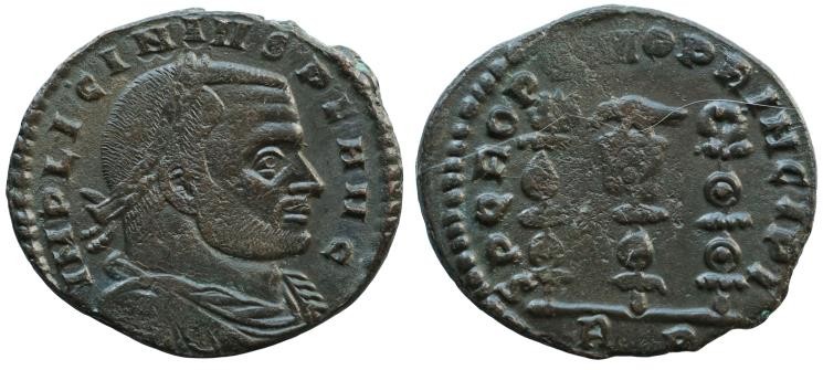 Licinius I. AD 308-324. Æ Follis (20mm, 3,8 g,). Rome mint, 3rd officina. Struck...