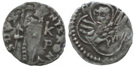 Nicolò Tron. 1471-1473. AR Soldino (12mm, 0.30 g, 4h). Doge standing left, holding banner; K/ P to right / Winged, nimbate lion standing left, holding...