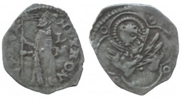 Nicolò Tron. 1471-1473. AR Soldino (11mm, 0.35 g, 6h). Doge standing left, holding banner; L/ M to right / Lion of S. Marco left within quatrefoil; an...