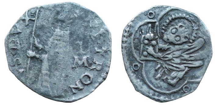 Nicolò Tron. 1471-1473. AR Soldino . Doge standing left, holding banner; L/ M to...