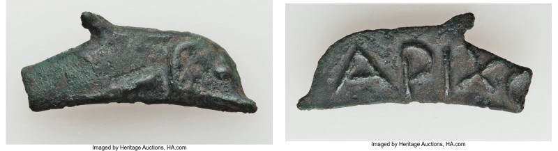 SCYTHIA. Olbia. Ca. 437-410 BC. Cast AE (33mm, 3.65 gm). VF. Dolphin right / API...