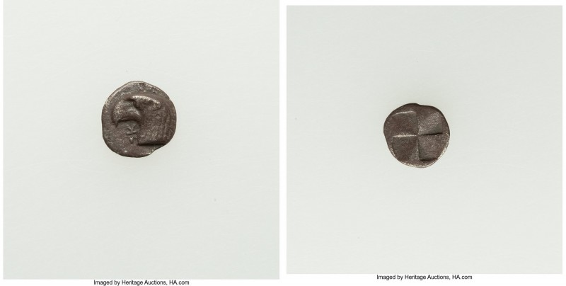 AEOLIS. Cyme. Ca. 480-450 BC. AR hemiobol (8mm, 0.37 gm). Choice VF. K, head of ...