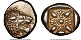 IONIA. Miletus. Ca. late 6th-5th centuries BC. AR 1/12 stater or obol (9mm). NGC AU. Milesian standard. Forepart of roaring lion left, head reverted /...