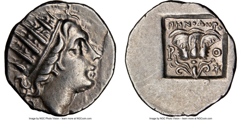 CARIAN ISLANDS. Rhodes. Ca. 88-84 BC. AR drachm (17mm, 11h). NGC AU. 'Plinthopho...