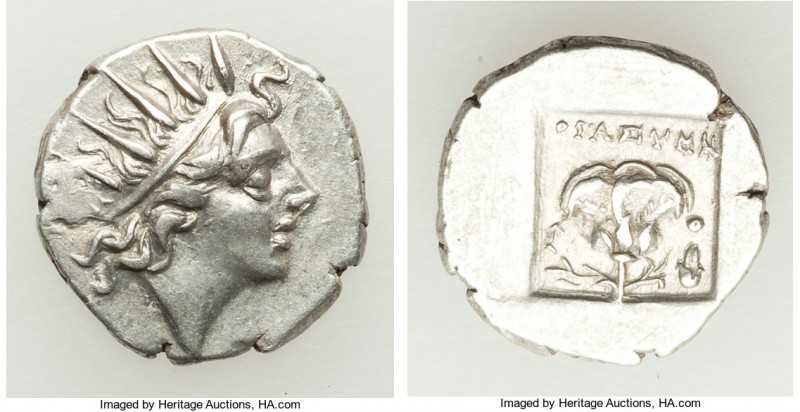 CARIAN ISLANDS. Rhodes. Ca. 88-84 BC. AR drachm (14mm, 2.20 gm, 12h). XF. Plinth...