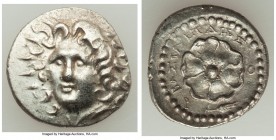 CARIAN ISLANDS. Rhodes. Ca. 84-30 BC. AR drachm (24mm, 4.31 gm, 11h). AU. Basileidas, magistrate. Radiate head of Helios facing, turned slightly left,...