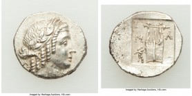 LYCIAN LEAGUE. Masicytes. Ca. 48-20 BC. AR hemidrachm (15mm, 2.24 gm, 12h). AU. Series 5. Laureate head of Apollo right; Λ-Y below / M-A, cithara (lyr...