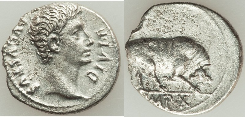 Augustus (27 BC-AD 14). AR denarius (19mm, 3.48 gm, 6h). XF, edge chip, porosity...