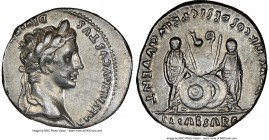 Augustus (27 BC-AD 14). AR denarius (19mm, 3.82 gm, 9h). NGC Choice AU 4/5 - 4/5. Lugdunum, 2 BC-AD 4. CAESAR AVGVSTVS-DIVI F PATER PATRIAE, laureate ...