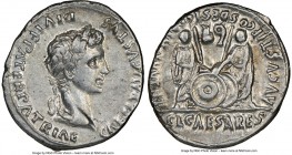 Augustus (27 BC-AD 14). AR denarius (20mm, 4h). NGC XF. Lugdunum, 2 BC-AD 4. CAESAR AVGVSTVS-DIVI F PATER PATRIAE, laureate head of Augustus right / A...