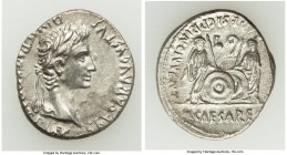 Augustus (27 BC-AD 14). AR denarius (20mm, 3.44 gm, 11h). AU. Lugdunum, 2 BC-AD 4. CAESAR AVGVSTVS-DIVI F PATER PATRIAE, laureate head of Augustus rig...