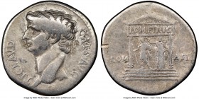 Claudius I (AD 41-54). AR cistophorus (26mm, 6h). NGC Choice Fine, scuff. Ephesus, ca. AD 41-42. TI CLAVD-CAES AVG, bare head of Claudius I left / COM...