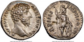 Lucius Verus (AD 161-169). AR denarius (17mm, 3.27 gm, 5h). NGC AU 5/5 - 3/5. Rome, AD 163-164. L VERVS AVG-ARMENIACVS, bare head of Lucius Verus righ...
