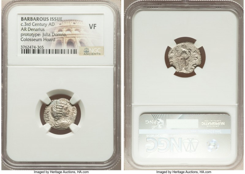 BARBAROUS ISSUES. Julia Domna (AD 193-217). AR denarius (17mm, 6h). NGC VF. Cont...