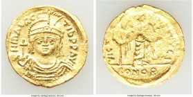 Maurice Tiberius (AD 582-602). AV solidus (22mm, 4.47 gm, 6h). MS, flan flaw. Constantinople, 10th officina. o N mAVRC-TIb PP AVG, draped and cuirasse...