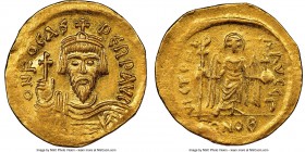 Phocas (AD 602-610). AV solidus (21mm, 4.33 gm, 7h). NGC Choice AU 4/5 - 3/5 edge crimp. Constantinople, 10th officina, AD 607-609. d N FOCAS-PЄRP AVG...