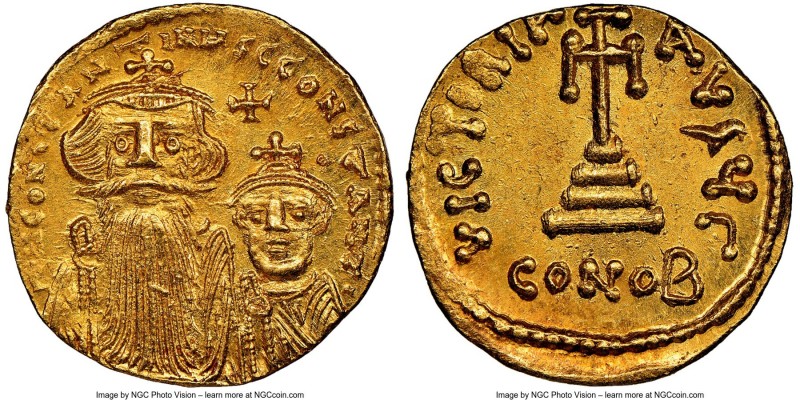 Constans II Pogonatus (AD 641-668), and Constantine IV. AV solidus (19mm, 4.45 g...