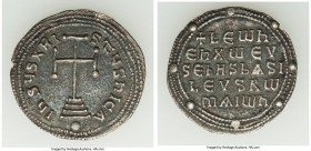 Leo VI the Wise (AD 886-912). AR miliaresion (24mm, 2.59 gm, 1h). Choice XF. Constantinople, AD 886-908. IҺSЧS XRI-STЧS ҺICA, cross potent on base and...