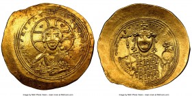 Constantine IX Monomachus (AD 1042-1055). AV histamenon nomisma (27mm, 4.40 gm, 6h). NGC Choice AU 5/5 - 4/5. Constantinople. +IhS XIS RЄX RЄΣNANTInm,...