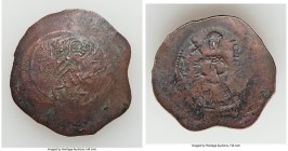 Theodore Mancaphas, Usurper in Philadelphia (ca. AD 1188-1189 / AD 1204-1206). BI aspron trachy (28mm, 2.93 gm, 3h). Choice VF. Christ, nimbate, stand...