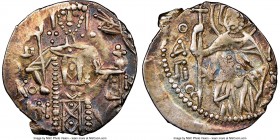 John II, Empire of Trebizond (AD 1280-1297). AR asper (21mm, 6h). NGC VF. O/A/ΓI-E/V/ΓE/N, St. Eugenius, nimbate, standing facing, long cross in right...