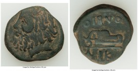 ANCIENT LOTS. Greek. Scythia. Olbia. Ca. 310-280 BC. Lot of two (2) AE issues. Fine-VF. Head of river god Borysthenes left / OΛBIO, axe and bow in bow...