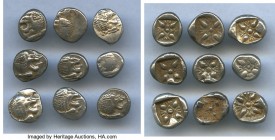 ANCIENT LOTS. Greek. Ionia. Miletus. Ca. late 6th-5th centuries BC. Lot of nine (9) AR 1/12th staters or obols. VG-VF. Milesian standard. Forepart of ...