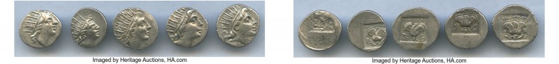 ANCIENT LOTS. Greek. Carian Islands. Rhodes. Ca. 88-84 BC. Lot of five (5) AR dr...